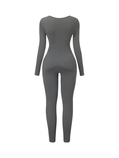 Macacão canelado com decote quadrado