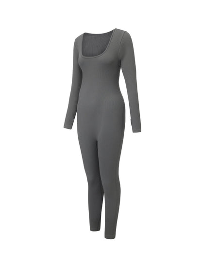 Macacão canelado com decote quadrado