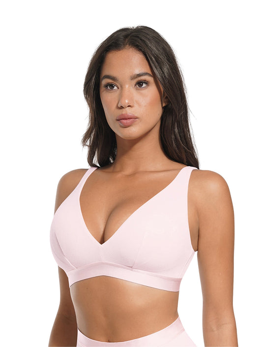 Sutiã Bralette com Decote em V Profundo e Canelado