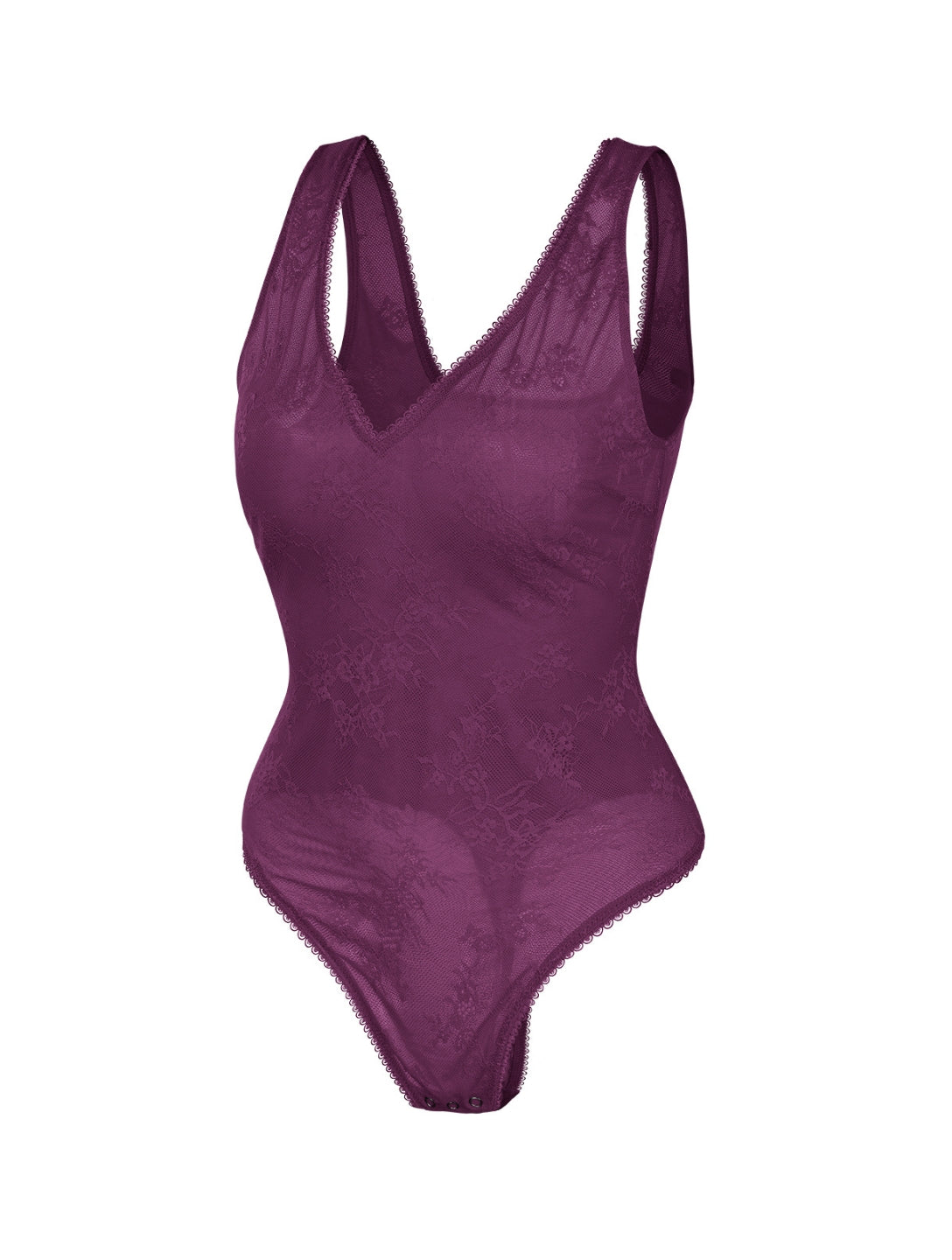 Body tanga com decote em V e renda