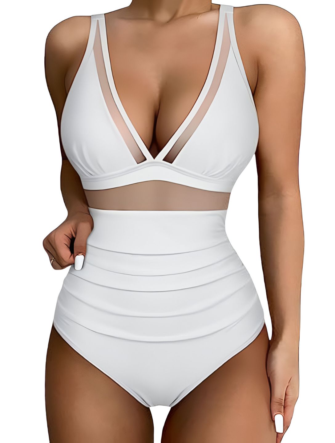 O terno de malha com decote em V esculpido