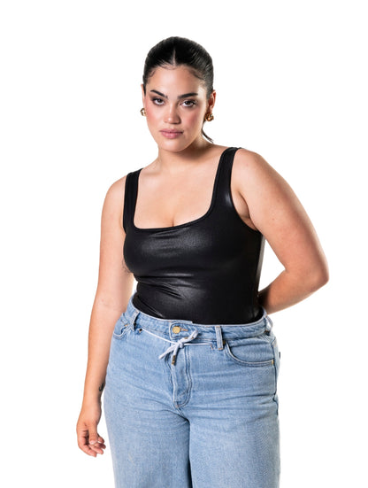 Body com efeito couro