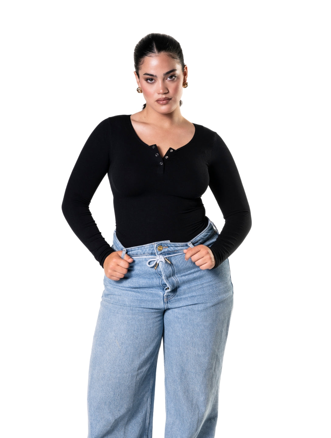 Body sem costura de manga comprida com tanga