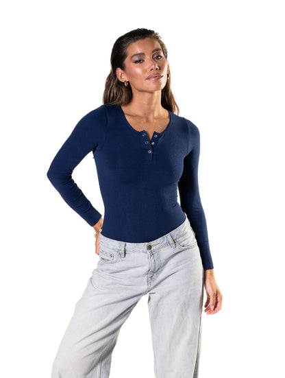 Body sem costura de manga comprida com tanga